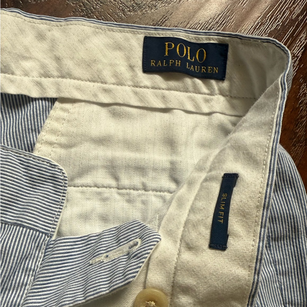 Polo Ralph Lauren Blue White Striped 100 Cotton Pant Mens size 32x30 Slim Fit - Picture 3 of 4